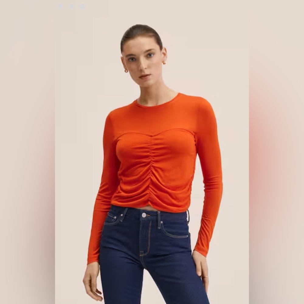 SOLD Mango Dark Orange Cropped Long Sleeve Top for Women | Neon Crop Top NWT